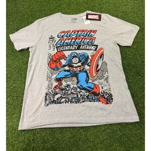 Marvel‎ T Shirt Mens Large Gray Captain America Legendary Avenger Graphic Print